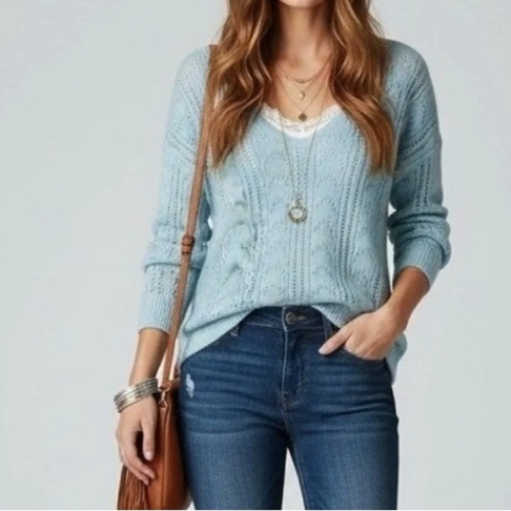 Boden Light Blue V-Neck Sweater - Picture 2 of 8